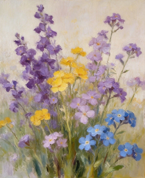 Wild Forget-me-nots in Full Bloom, Hand Painted Canvas Art, Original Flower Paintings, Small Canvas Wall Art Paintings, Buy Original Oil Paintings Online-LargePaintingArt.com