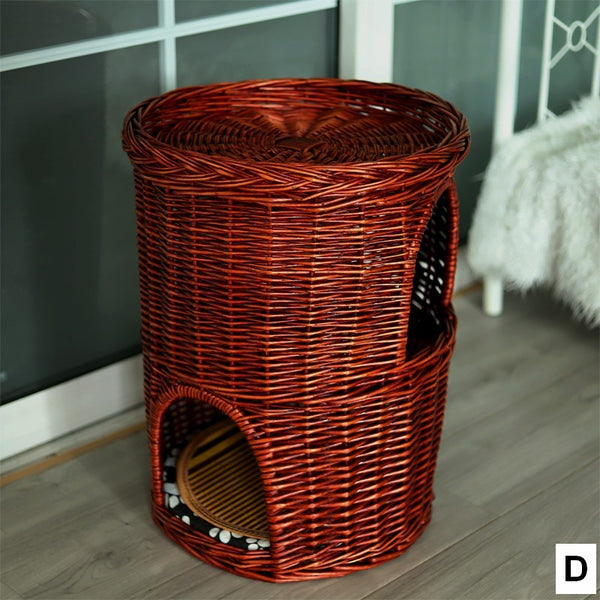 Large Cat House Basket with Washable Cushion for Indoor Cats and Dogs, Triple-Layer Cat Bed-LargePaintingArt.com