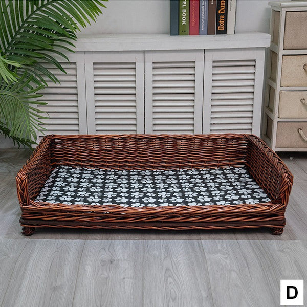 Large Hand Woven Rattan Cat Beds, Extra Large Natural Wicker Dog Bed with Washable Cushion for Indoor Cats and Dogs-LargePaintingArt.com
