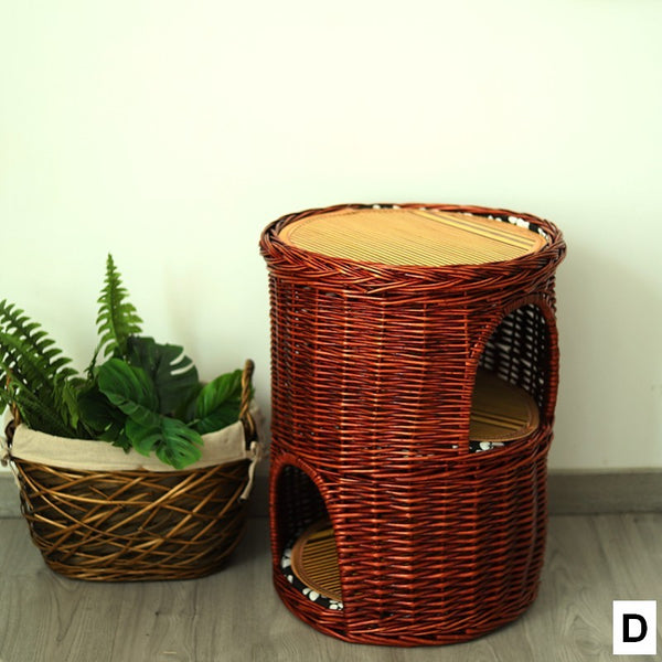 Large Cat House Basket with Washable Cushion for Indoor Cats and Dogs, Triple-Layer Cat Bed-LargePaintingArt.com