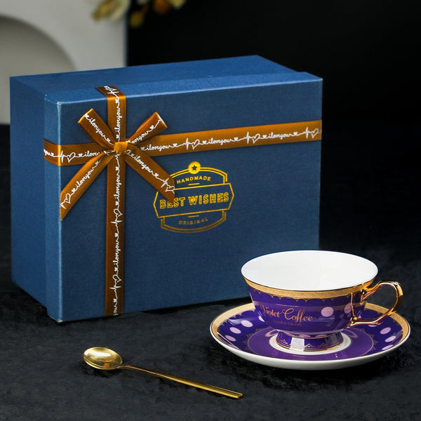 Ceramic Tea Cup and Saucer Set, Porcelain Coffee Cup with Saucer, British Royal Tea Cup and Saucer Set in Gift Box, Porcelain Tea Cup and Saucer Set-LargePaintingArt.com