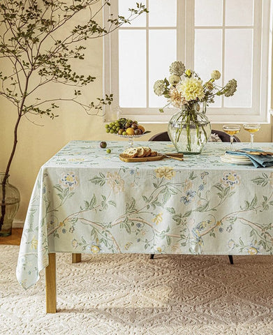 Kitchen Table Cover, Spring Flower Tablecloth for Round Table, Flower Table Cover for Dining Room Table, Modern Rectangle Tablecloth Ideas for Oval Table-LargePaintingArt.com
