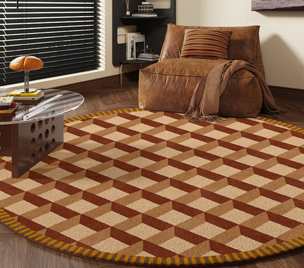 Modern Rugs under Chairs, Bedroom Modern Round Rugs, Dining Room Contemporary Round Rugs, Circular Modern Rug Ideas for Living Room-LargePaintingArt.com