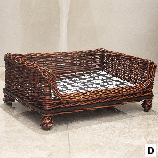 Large Natural Wicker Dog Bed with Washable Cushion for Indoor Cats and Dogs, Hand Woven Rattan Cat Beds-LargePaintingArt.com