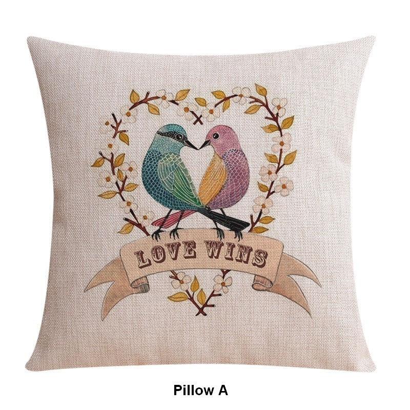 Simple Decorative Pillow Covers, Decorative Sofa Pillows for Living Room, Love Birds Throw Pillows for Couch, Singing Birds Decorative Throw Pillows-LargePaintingArt.com