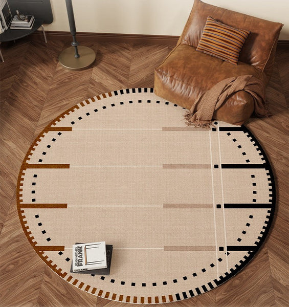 Geometric Round Rugs for Dining Room, Contemporary Modern Rugs, Mid Century Modern Rugs under Chairs, Bedroom Circular Modern Rugs-LargePaintingArt.com