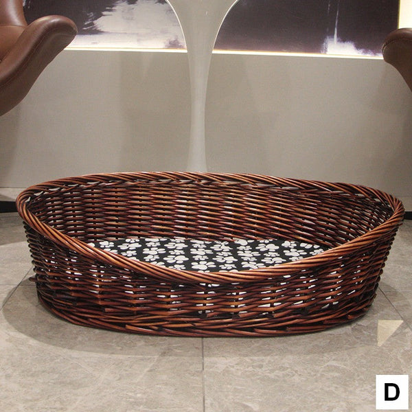 Hand woven Rattan Cat Beds, Extra Large Natural Wicker Dog Bed with Washable Cushion for Indoor Cats and Dogs-LargePaintingArt.com