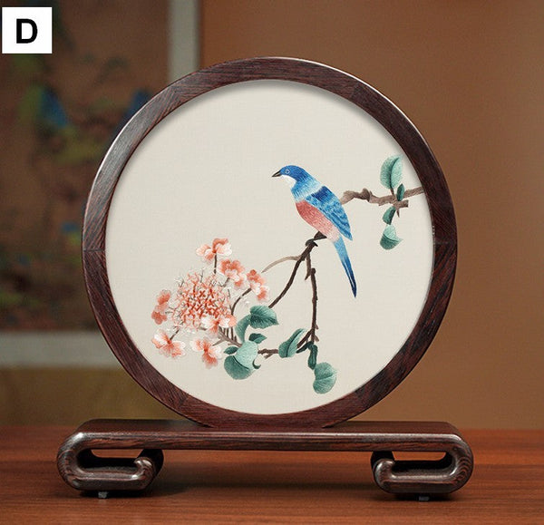 Unique Birthday Gift, Flower and Bird Embroidery Ornaments, Traditional Chinese Suzhou Silk Embroidered Ornament, Premium Souvenir, Exclusive Business Presents-LargePaintingArt.com