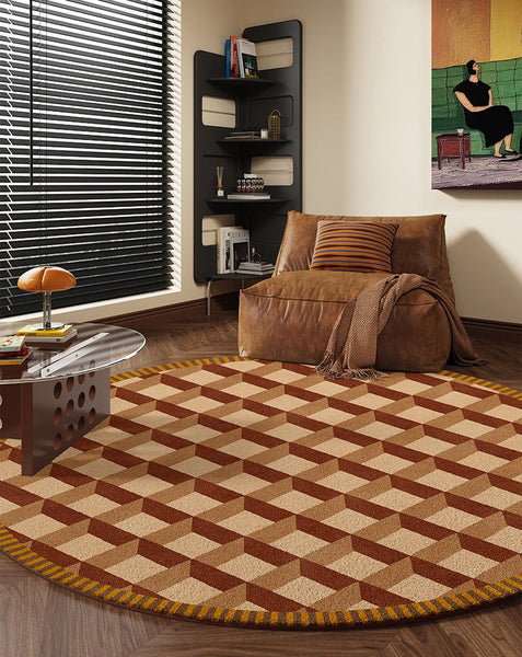 Modern Rugs under Chairs, Bedroom Modern Round Rugs, Dining Room Contemporary Round Rugs, Circular Modern Rug Ideas for Living Room-LargePaintingArt.com