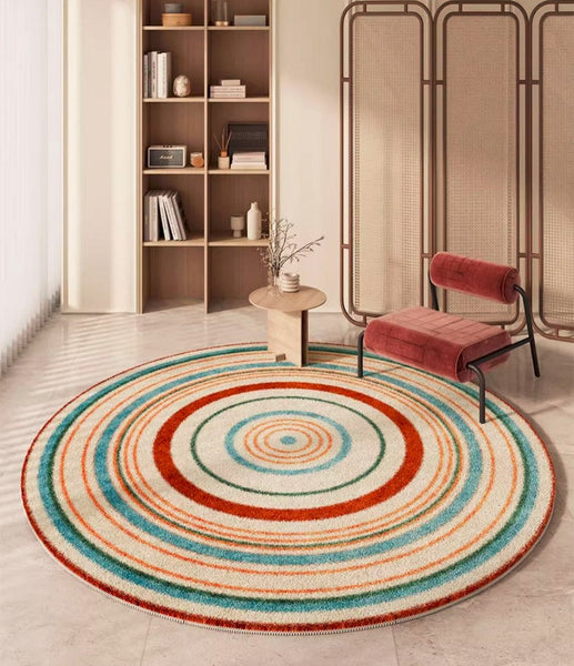 Abstract Contemporary Round Rugs, Geometric Modern Rugs for Bedroom, Thick Round Rugs for Dining Room, Modern Area Rugs under Coffee Table-LargePaintingArt.com