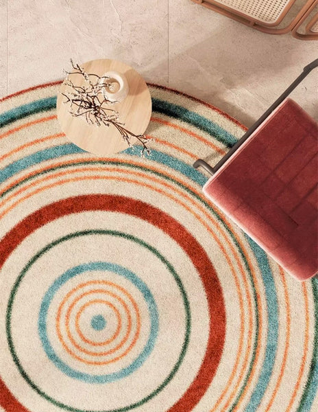 Abstract Contemporary Round Rugs, Geometric Modern Rugs for Bedroom, Thick Round Rugs for Dining Room, Modern Area Rugs under Coffee Table-LargePaintingArt.com