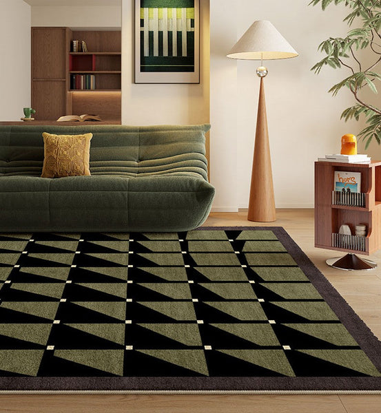 Modern Rugs for Dining Room, Modern Living Room Rug Ideas, Mid Century Modern Rugs Next to Bed, Green Contemporary Rugs for Bedroom-LargePaintingArt.com