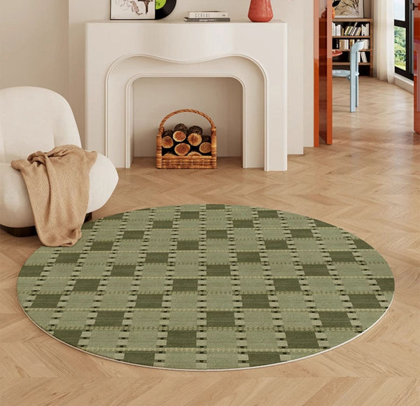 Contemporary Modern Rug for Living Room, Green Modern Area Rugs for Bedroom, Geometric Round Rugs for Dining Room, Circular Modern Rugs under Chairs-LargePaintingArt.com