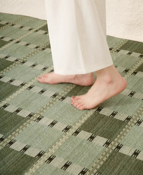 Contemporary Modern Rug for Living Room, Green Modern Area Rugs for Bedroom, Geometric Round Rugs for Dining Room, Circular Modern Rugs under Chairs-LargePaintingArt.com