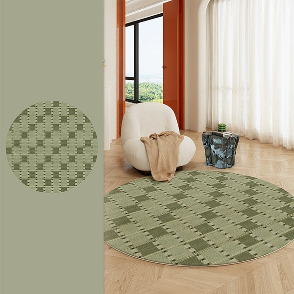 Contemporary Modern Rug for Living Room, Green Modern Area Rugs for Bedroom, Geometric Round Rugs for Dining Room, Circular Modern Rugs under Chairs-LargePaintingArt.com