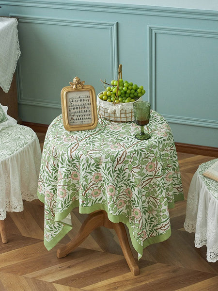 Large Rectangle Tablecloth for Dining Room Table, Square Tablecloth for Round Table, Farmhouse Table Cloth, Flower Pattern Tablecloth-LargePaintingArt.com