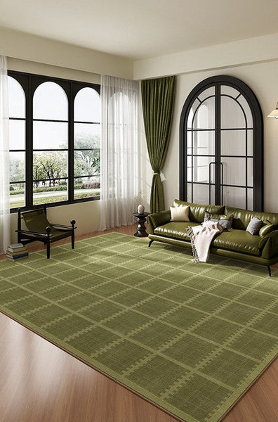 Contemporary Modern Rugs for Living Room, Minimalist Geometric Rugs for Living Room, Mid Century Modern Rugs, Green Absract Rugs for Bedroom-LargePaintingArt.com