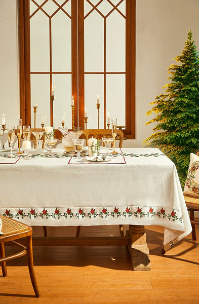 Modern Rectangle Tablecloth for Dining Room Table, Flower Pattern Tablecloth for Home Decoration, Square Tablecloth, Farmhouse Table Cloth, Christmas Tablecloth-LargePaintingArt.com