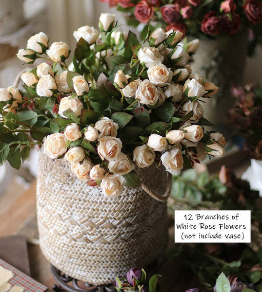 Wedding Artificial Flowers, 12 Branches of White Rose Flowers, White Rose Flower in Vase, Real Touch Flowers, Simple Flower Arrangement Ideas for Home Decoration-LargePaintingArt.com