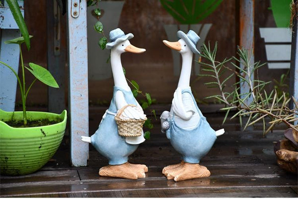 Duck Couple Statue for Garden, Animal Statue for Garden Courtyard Ornament, Villa Outdoor Decor Gardening Ideas-LargePaintingArt.com
