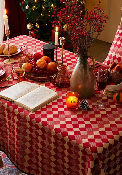 Modern Rectangle Tablecloth for Dining Room Table, Red Checked Table Cloth, Square Tablecloth for Round Table-LargePaintingArt.com