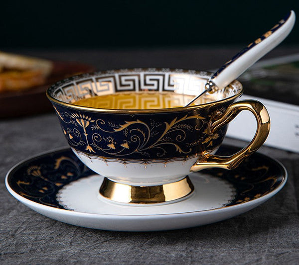 Porcelain Tea Cup Saucer Set, Unique Blue Tea Cup and Saucer in Gift Box, Royal Ceramic Cups, Elegant Ceramic Coffee Cups-LargePaintingArt.com