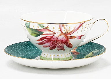 Lotus Flower Porcelain Tea Cup Saucer Set, Elegant Ceramic Coffee Cups, Beautiful British Tea Cups, Traditional English Tea Cup and Saucer-LargePaintingArt.com