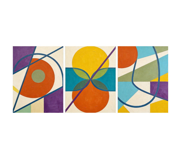 Abstract Paintings for Mid Century Modern Living Room, Multi Panel Canvas Art, Geometric Pattern Contemporary Artwork-LargePaintingArt.com