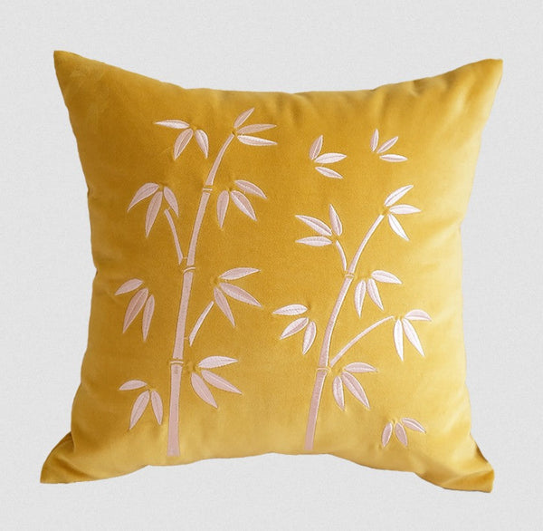 Decorative Pillow Arrangement Ideas for Couch, Large Decorative Pillows for Couch, Modern Throw Pillows for Bedroom, Living Room Decorative Pillows, Yellow Embroidered Bamboo Cushion-LargePaintingArt.com