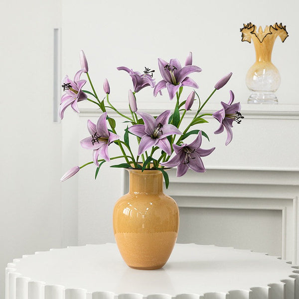 Contemporary Vases for Modern Home Decor, Handmade Liuli Vases, Color Glaze Vase, Yellow Glass Bud Vases, Centerpiece Vases on Table-LargePaintingArt.com