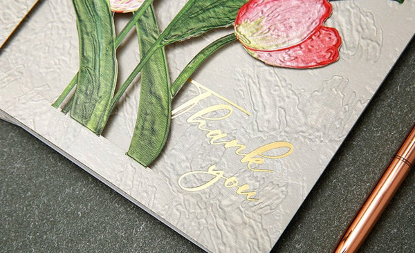 Creative Birthday Greeting Card, Tulip Flower Greeting Cards, Beautiful Greeting Cards to Friends, Original Handmade Greeting Cards-LargePaintingArt.com
