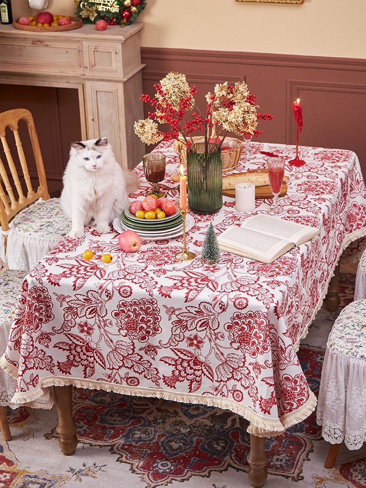 Flower Pattern Tablecloth for Holiday Decoration, Square Tablecloth for Round Table, Large Cotton Rectangle Tablecloth for Home Decoration, Farmhouse Table Cloth Dining Room Table-LargePaintingArt.com