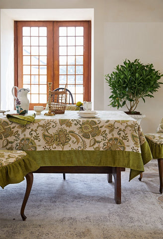 Extra Large Modern Tablecloth Ideas for Dining Room Table, Green Flower Pattern Table Cover for Kitchen, Outdoor Picnic Tablecloth, Rectangular Tablecloth for Round Table-LargePaintingArt.com