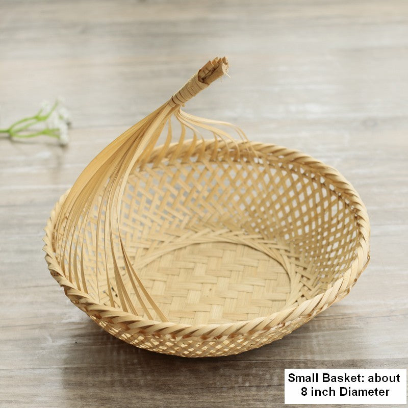Lovely Cute Picnic Food Basket, Bamboo Basket for Food, Natural Fruit Basket Kitchen Storage Baskets, Natural Hand-woven Bamboo Basket-LargePaintingArt.com