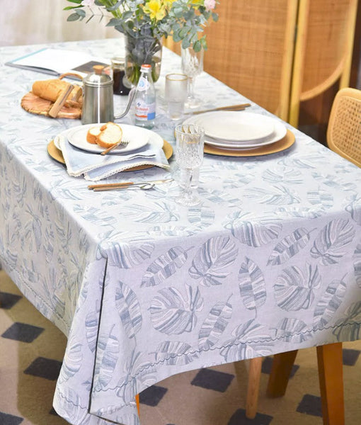 Large Rectangle Table Covers for Dining Room Table, Square Tablecloth for Round Table,Monstera Leaf Modern Table Cloths for Kitchen, Simple Contemporary Cotton Tablecloth-LargePaintingArt.com
