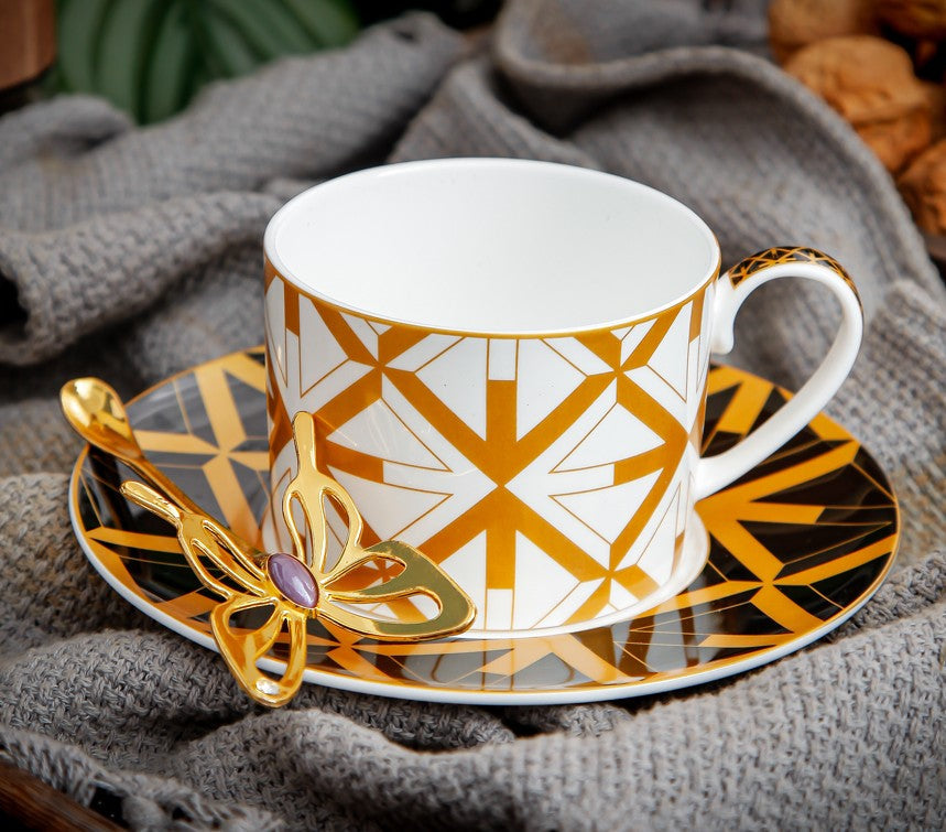 Modern Coffee Cup and Saucer, Elegant Ceramic Cups, Creative Bone China Porcelain Tea Cup Set, Beautiful British Tea Cups-LargePaintingArt.com