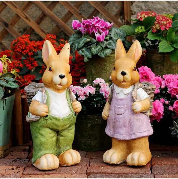 Garden Animal Statues, Large Garden Statues, Large Rabbit Statue for Garden, Bunny Flower Pot, Garden Ornament, Gardening Decoration Ideas-LargePaintingArt.com