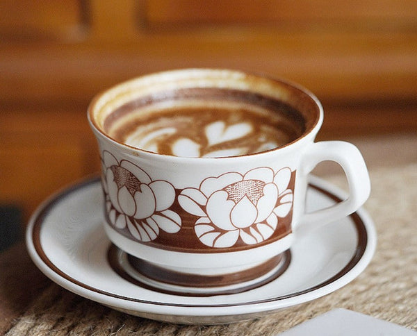 Elegant Ceramic Coffee Cups, Flower Porcelain Tea Cup Saucer Set, Beautiful British Tea Cups, Traditional English Tea Cup and Saucer-LargePaintingArt.com