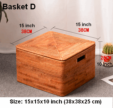 Rectangular Storage Basket with Lid, Rattan Storage Baskets for Shelves, Kitchen Storage Baskets, Storage Baskets for Clothes, Laundry Woven Baskets-LargePaintingArt.com