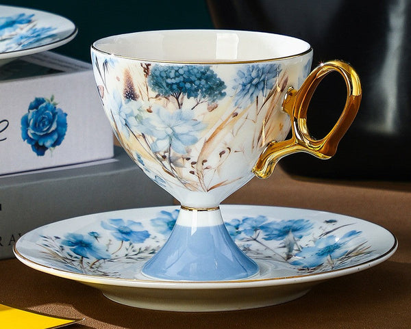 Porcelain Tea Cup Set and Saucer Set, British Tea Cup set, Ceramic Tea Cup and Saucer Set in Gift Box, Elegant Ceramic Coffee Cup with Saucer-LargePaintingArt.com