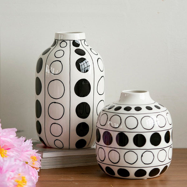 Ceramic Bud Vases, Black and White Polka Dot Flower Vase, Small Flower Vases on Table, Modern Porcelain Flower Vases, Handmade Water Holding Flower Vases-LargePaintingArt.com