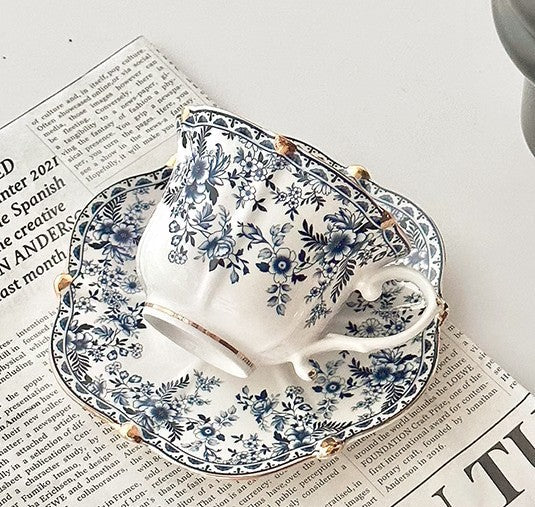 French Style China Porcelain Tea Cup Saucer Set, 7.8 oz Tea Cup and Saucers, Royal Ceramic Cups, Elegant Vintage Ceramic Coffee Cups for Traditional Afternoon Tea-LargePaintingArt.com