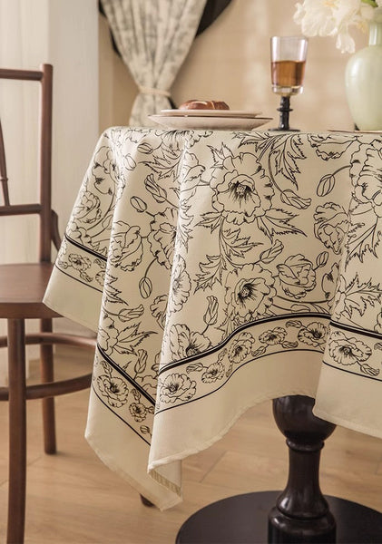 Large Flower Pattern Table Cover for Dining Room Table, Rectangular Tablecloth for Dining Table, Modern Rectangle Tablecloth for Oval Table-LargePaintingArt.com