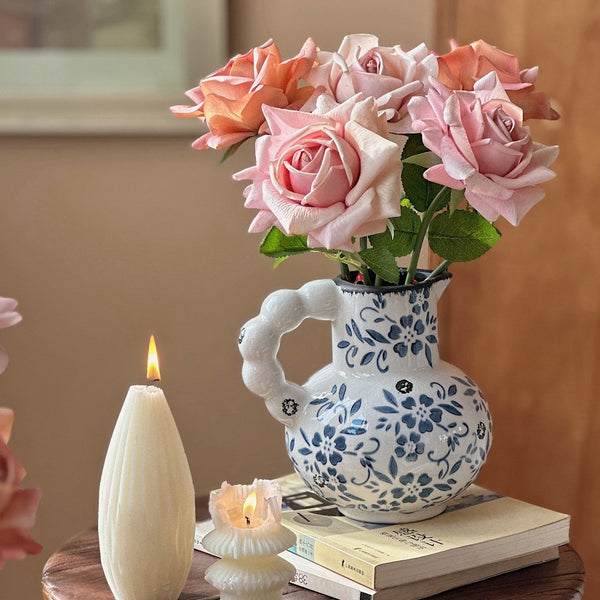 Handmade Water Holding Flower Vases, Rustic Porcelain Flower Vases, Ceramic Bud Vases, Small Flower Vases on Table-LargePaintingArt.com