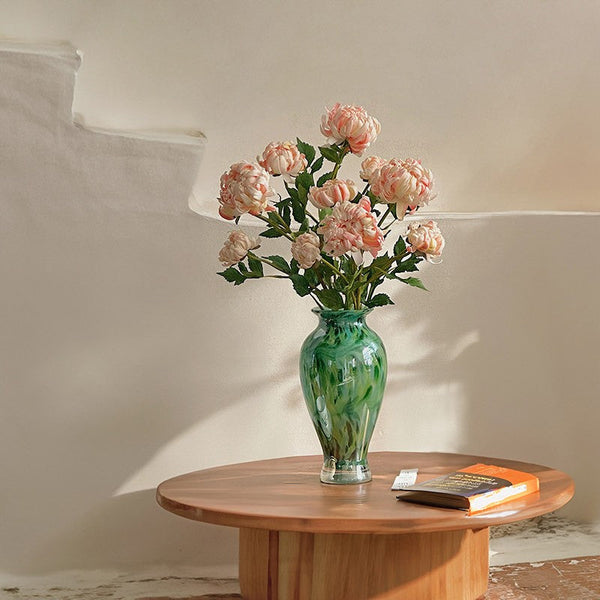 Large Green Glass Flower Vases, Modern Glass Flower Vases, Water Holding Flower Vases, Handmade Flower Vases on Table-LargePaintingArt.com