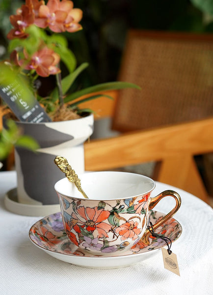 Elegant Ceramic Coffee Cups, Flower Porcelain Tea Cup Saucer Set, British Royal Ceramic Cups for Traditional Afternoon Tea, Unique Tea Cup and Saucer in Gift Box-LargePaintingArt.com