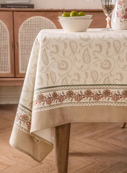 Kitchen Table Cover, Flower Tablecloth for Round Table, Elegant Table Cover for Dining Room Table, Modern Rectangle Tablecloth for Oval Table-LargePaintingArt.com