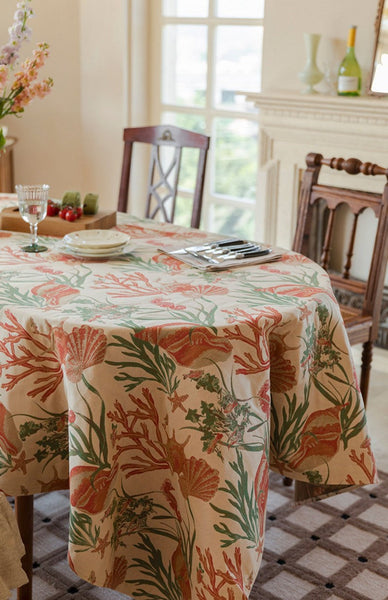 Sea Shell Pattern Tablecloth, Large Modern Rectangle Tablecloth for Dining Room Table, Square Tablecloth, Farmhouse Table Cloth, Wedding Tablecloth-LargePaintingArt.com