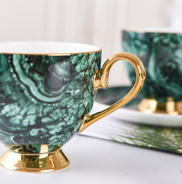 Beautiful British Green Tea Cups, Unique Porcelain Cup and Saucer, Royal Ceramic Coffee Cups, Creative Bone China Porcelain Tea Cup Set-LargePaintingArt.com