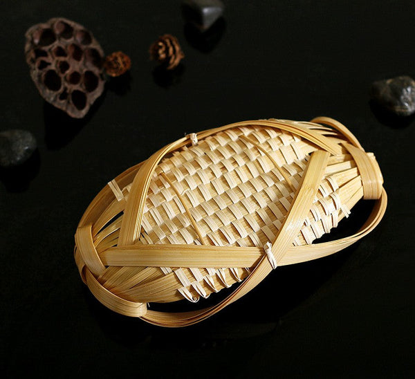 Natural Hand-woven Bamboo Basket, Lovely Cute Picnic Food Basket, Bamboo Basket for Food, Natural Fruit Basket Kitchen Storage Baskets-LargePaintingArt.com